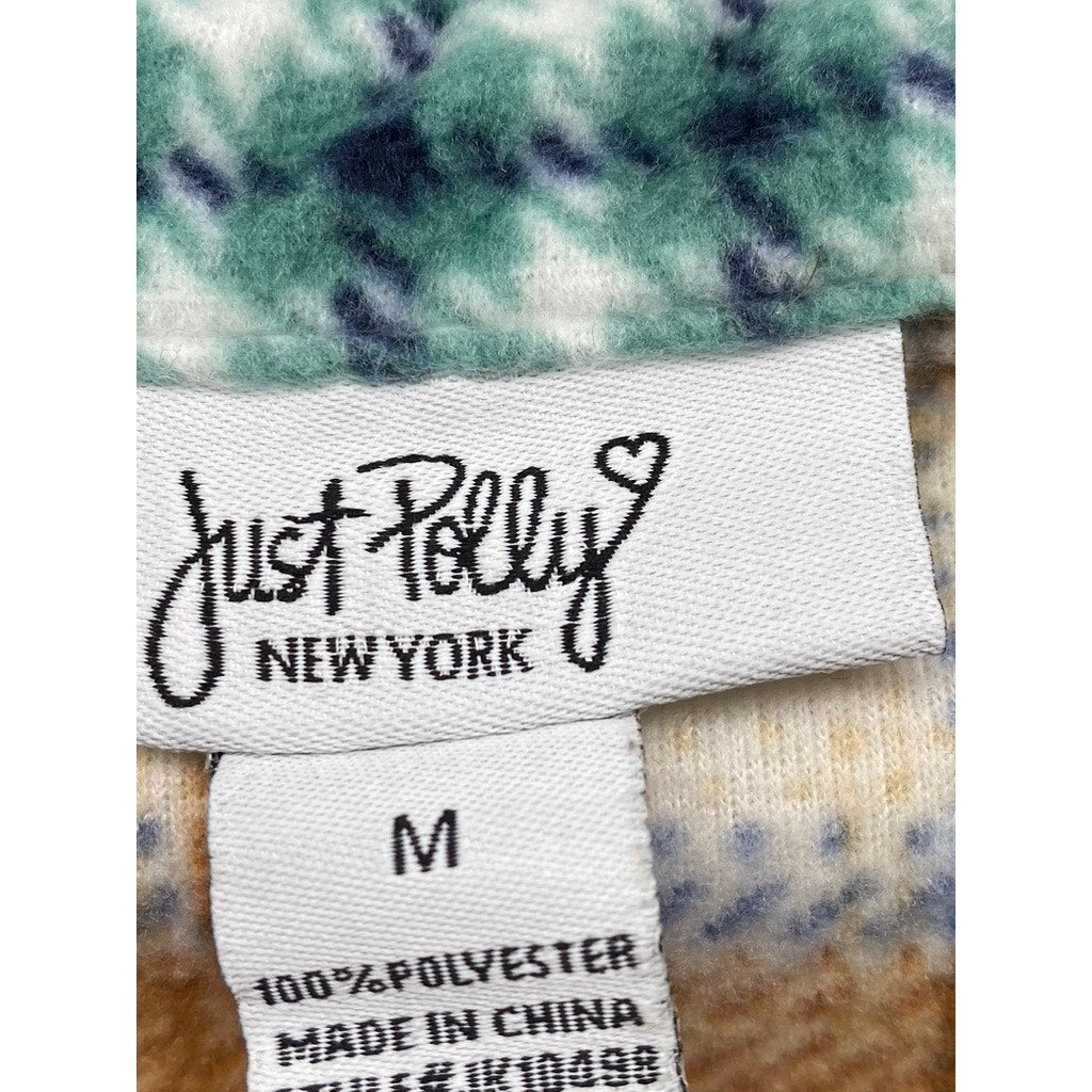 JUST POLLY NEW YORK Women's Brown-Green Plaid Colorblock Button-Up Top SZ M