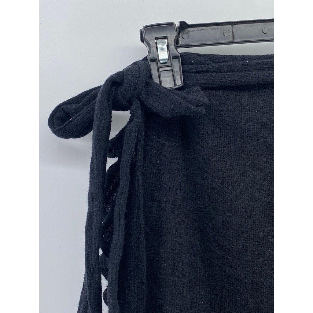 ZARA Women's Black Knit Ruffle-Trim Wrap Mini Skirt SZ XS