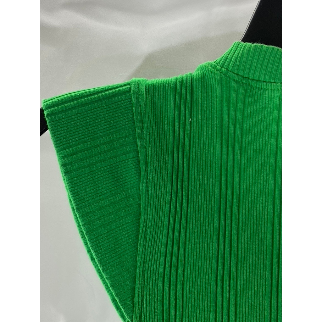 ZARA Women's Green Rib Knit Crewneck Cap Short Sleeve Mini A-Line Dress SZ M