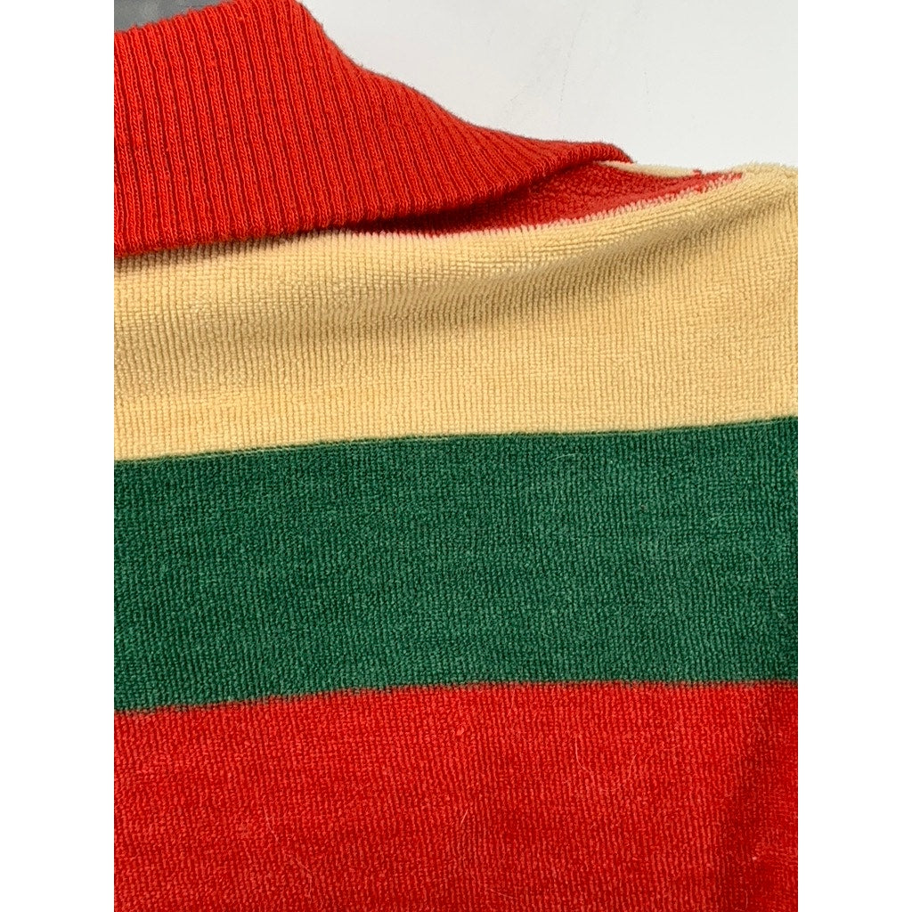 BLOOMIN TULIPS Women's Vintage Green-Yellow-Red Striped Long Sleeve Polo Top SZS