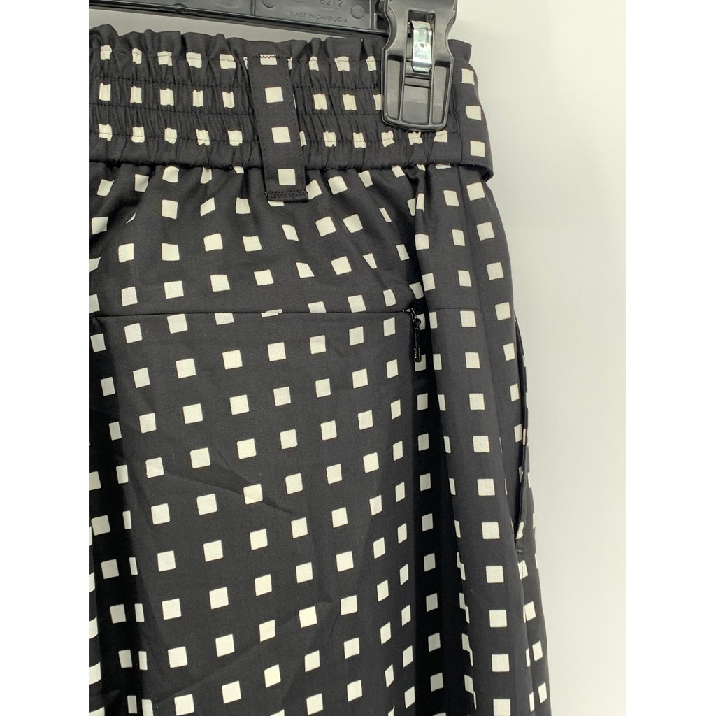 HYKE Women's Black-White Square Print Belted Wide-Leg Relaxed-Fit Pant SZ 2