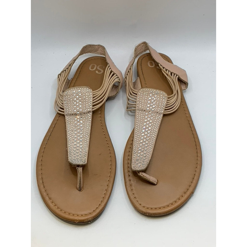 SO Women's Pink Rhinestone Thong Flat Sandals SZ 12