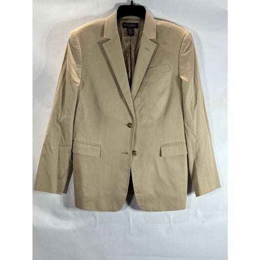 BROOKS BROTHERS Women's Beige Stretch Two-Button Lined long Sleeve Blazer SZ 14