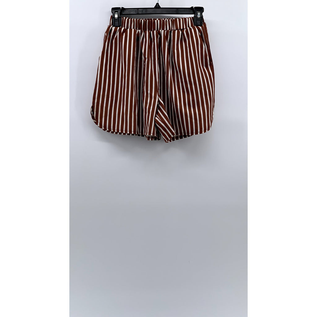 UNBRANDED Women's Brown-White Striped Shorts SZ S