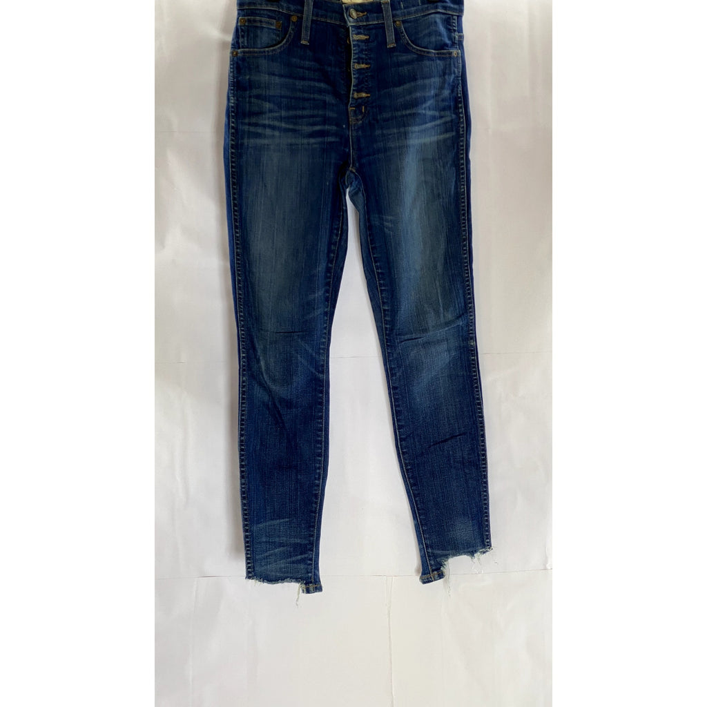 MADEWELL Women's Blue High Riser 10" Skinny Skinny Distressed Hem Jean SZ 28