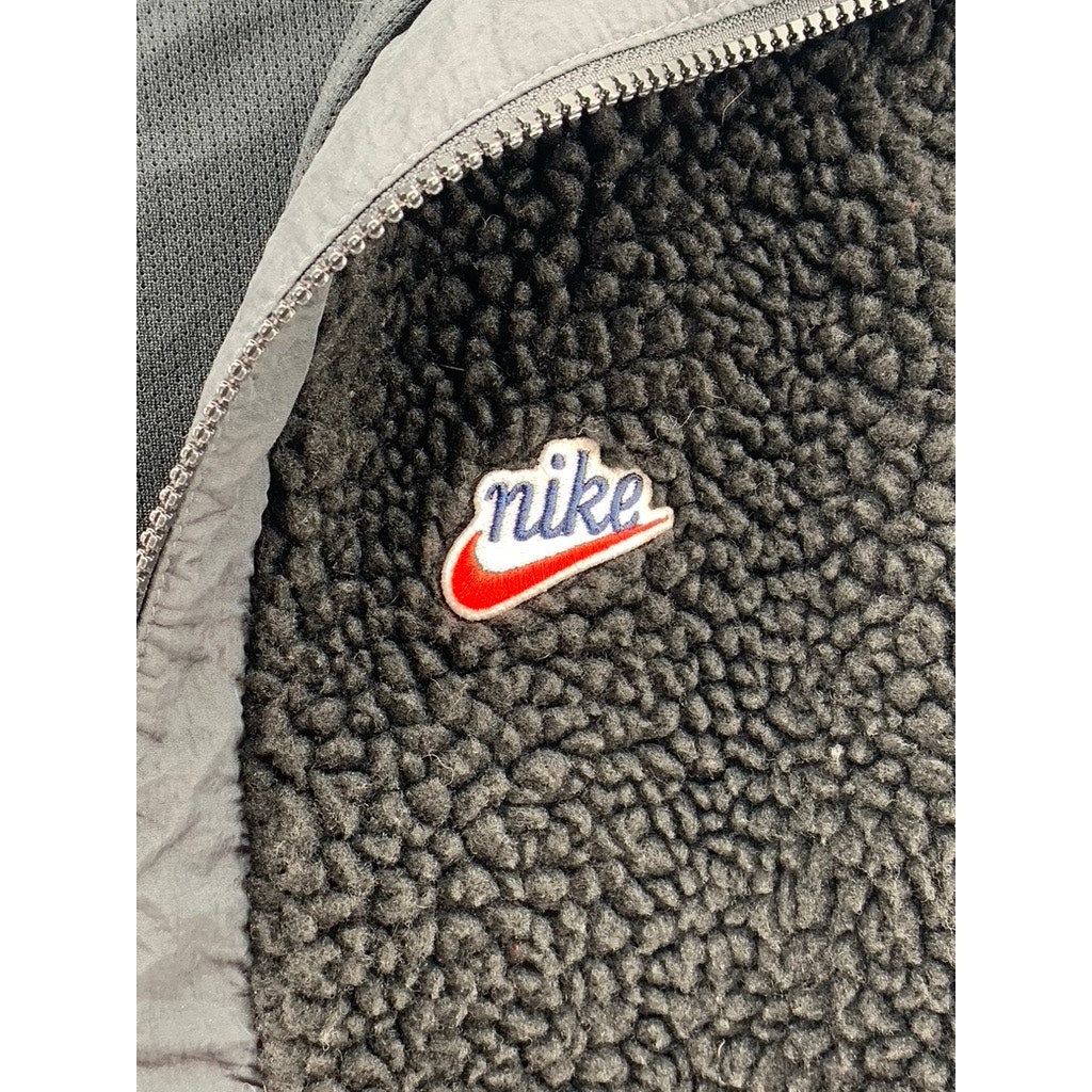 NIKE Men's Vintage Black Sherpa Embroidered Patch Half-Zip Jacket SZ XS