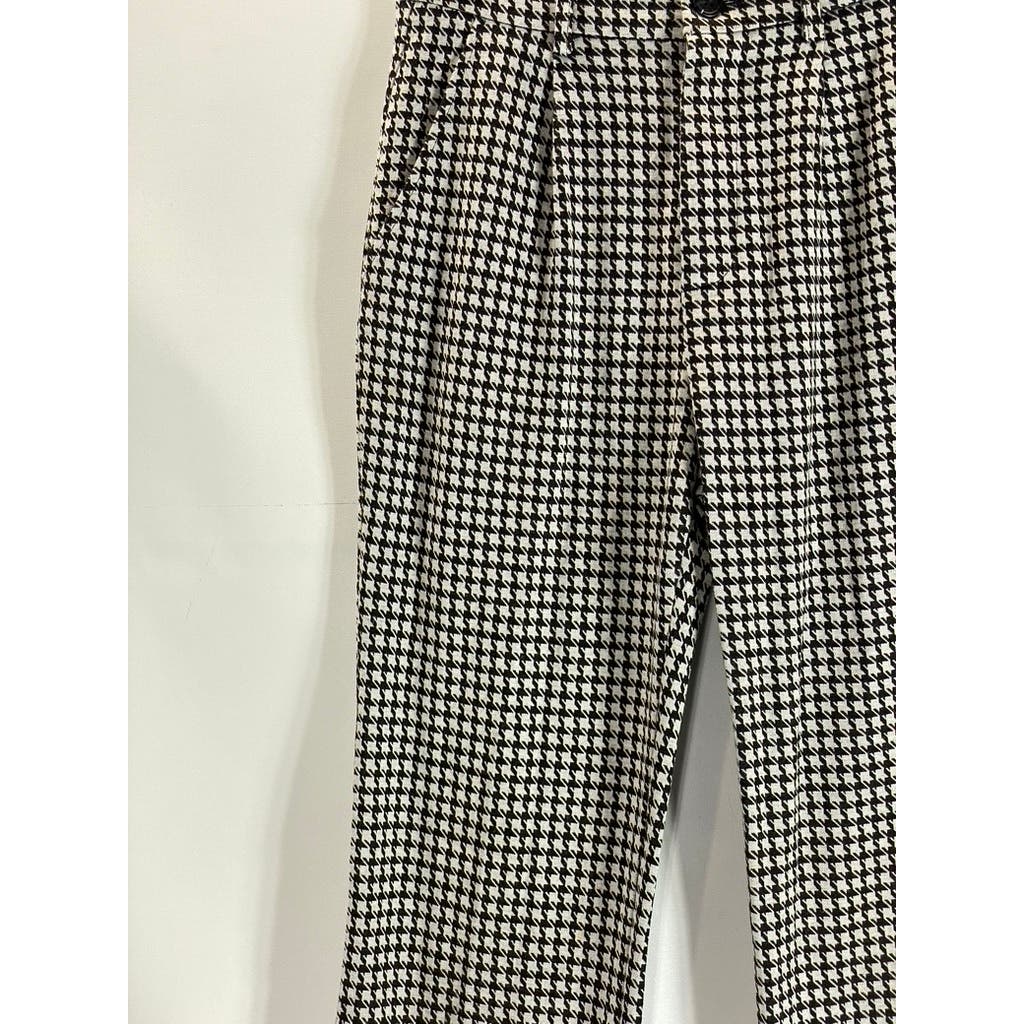 CIDER Women's Black/White Lady Houndstooth Mid-Rise Wide-Leg Pants SZ S(US4)