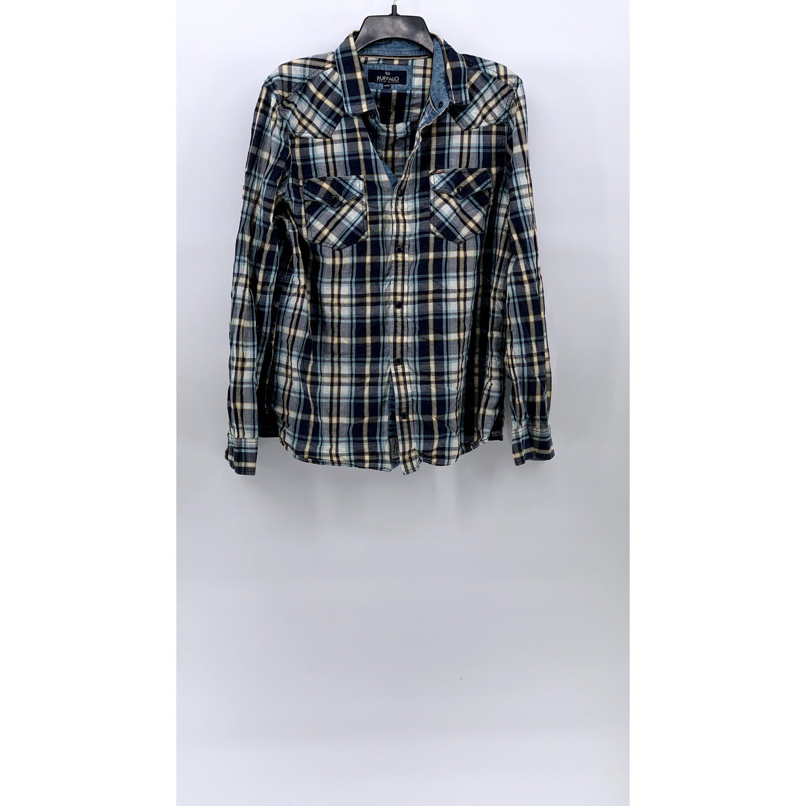 BUFFALO DAVID BITTON Men's Blue Plaid Button-Up Long Sleeve Cotton Shirt SZ M