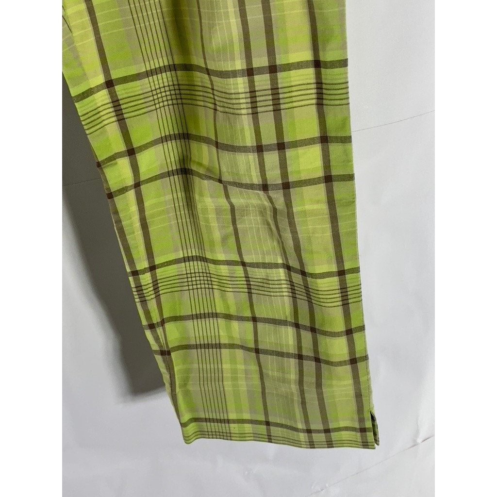 ANN TAYLOR Women's Vintage Petite Yellow/Brown Plaid Stretch Ankle Pant SZ 2P