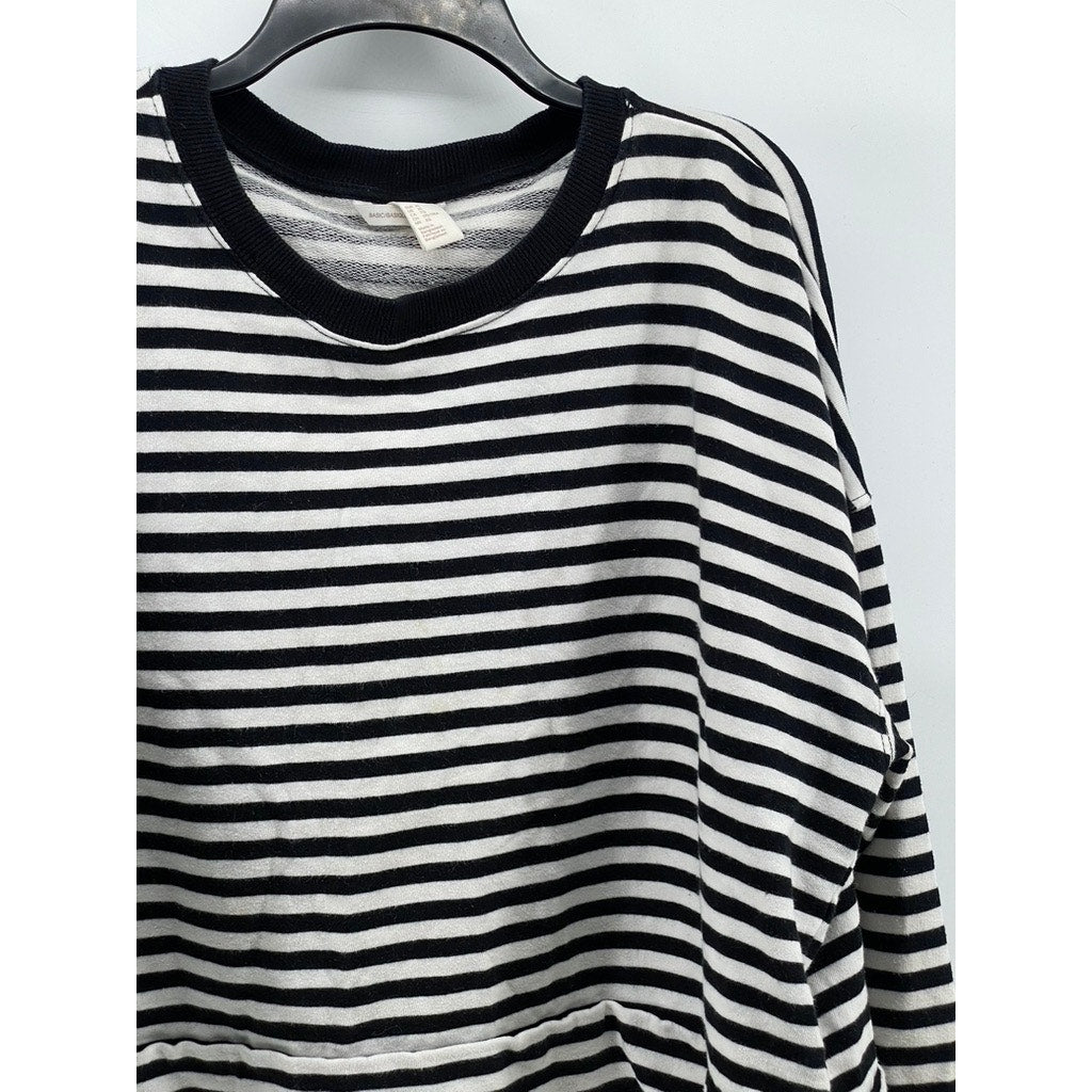H&M BASIC Women’s Black-White Striped Crewneck Long Sleeve Sweatshirt SZ XL