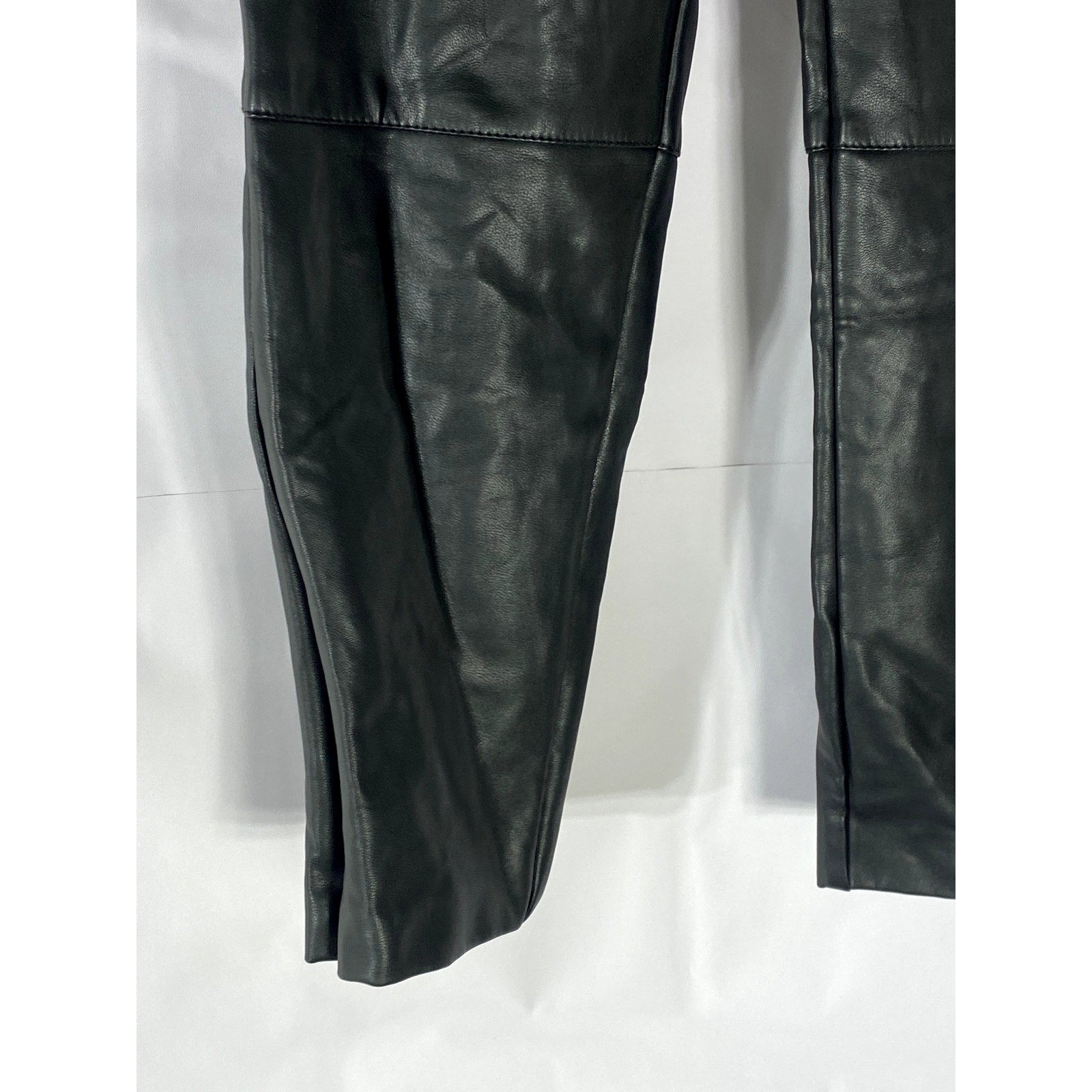 ZARA Women's Black Solid Faux-Leather High-Rise Zipper-Ankle Leggings SZ 10