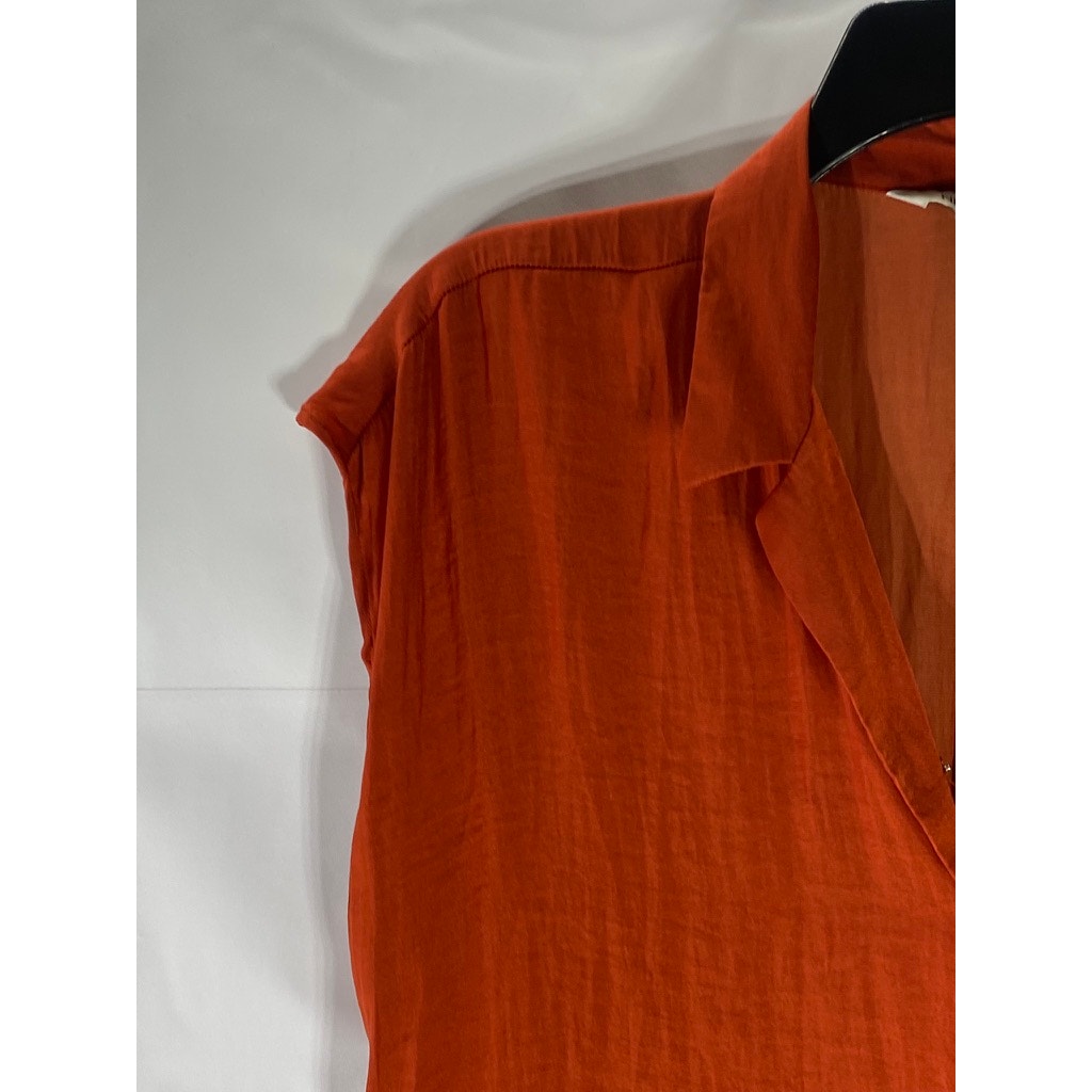 NINE WEST Women's Orange Relaxed Fit Sleeveless Button-Up Top SZ M