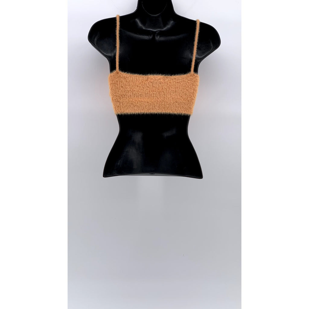 FOR LOVE & LEMONS Women's Peach Fuzzy Scoop-Neck Spaghetti Strap Crop Top SZ S