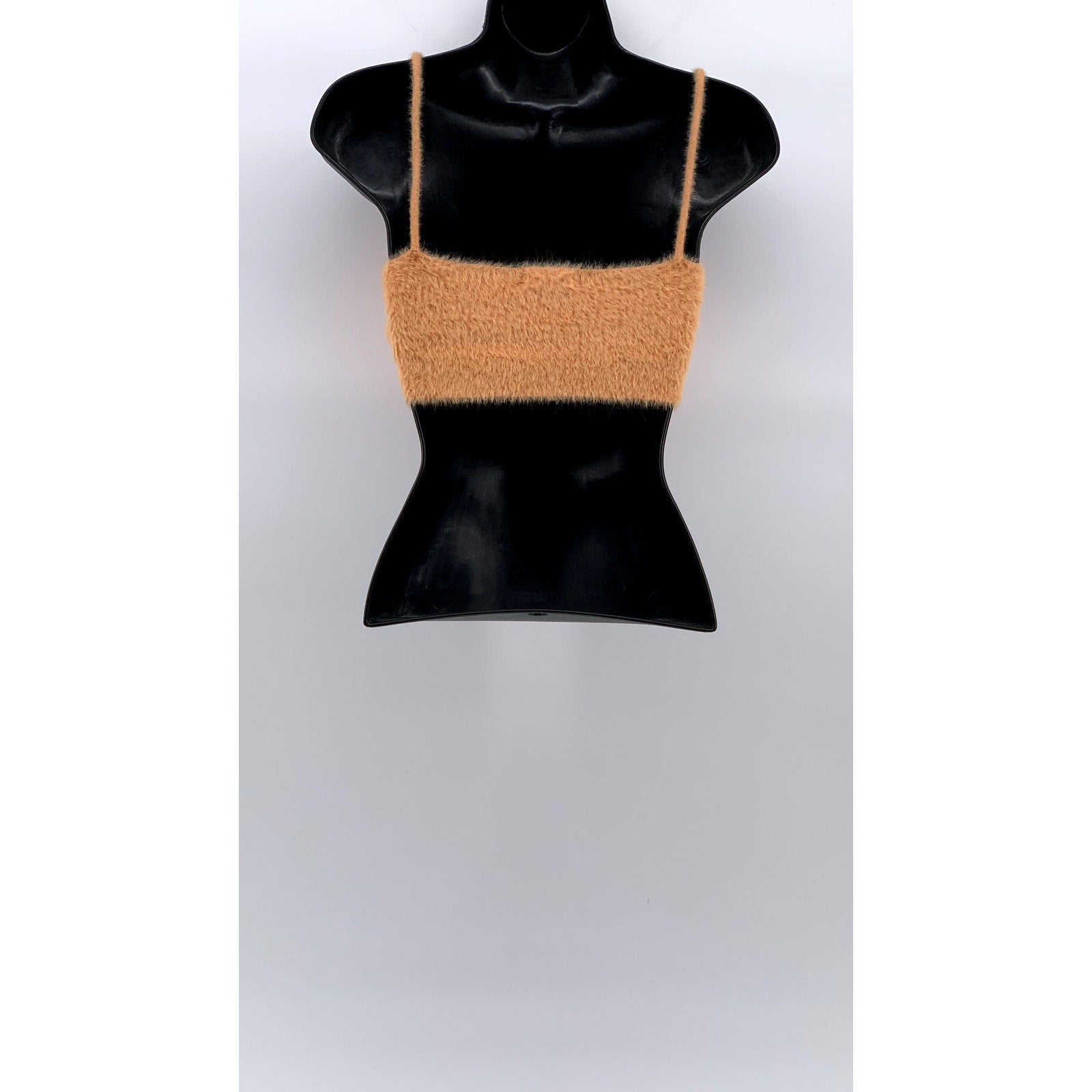 FOR LOVE & LEMONS Women's Peach Fuzzy Scoop-Neck Spaghetti Strap Crop Top SZ S