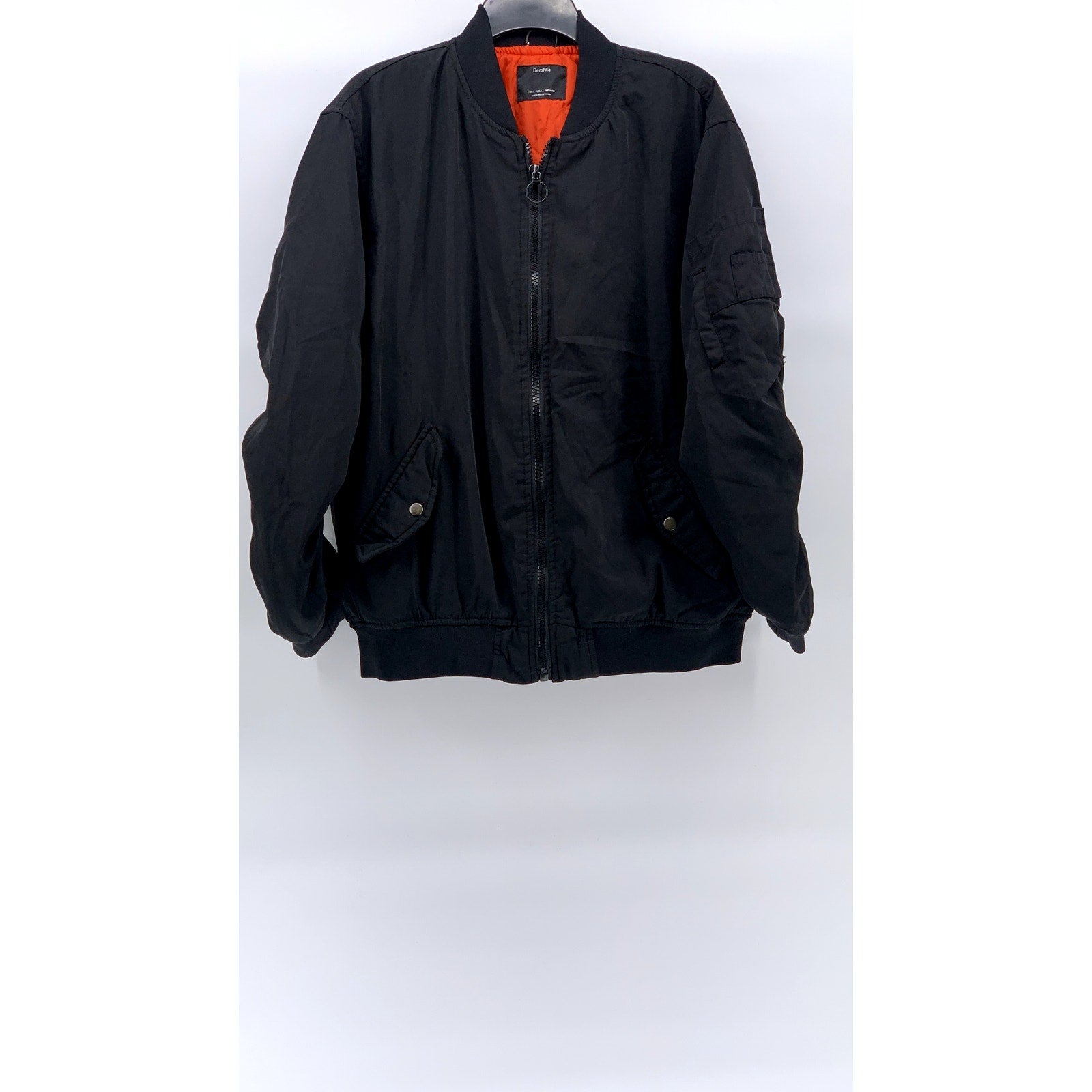 BERSHKA Men's Black Zip-Up Long Sleeve Bomber Jacket SZ L