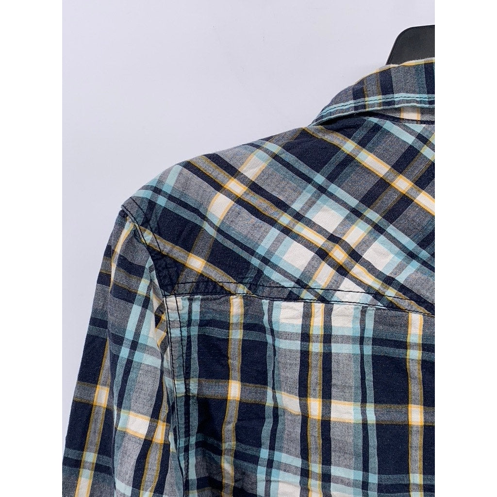 BUFFALO DAVID BITTON Men's Blue Plaid Button-Up Long Sleeve Cotton Shirt SZ M