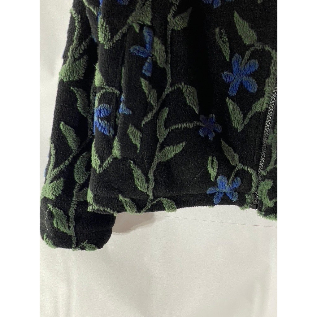 SUN ICE Women's Black Embroidered Floral Zip-Up Cropped Sweater SZ XS