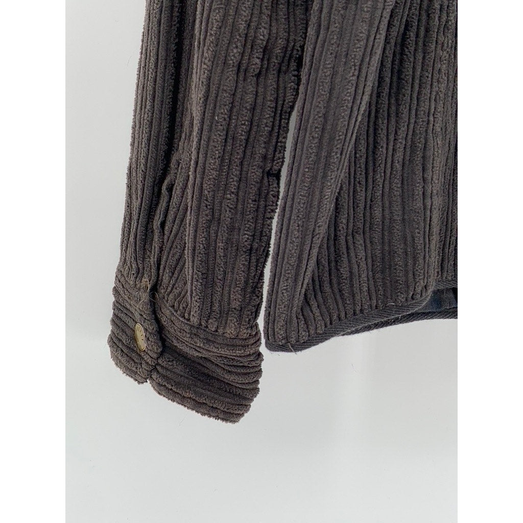 FAHERTY Women's Washed Black Corduroy Snap-Button Zip-Up Shirt Jacket SZ S