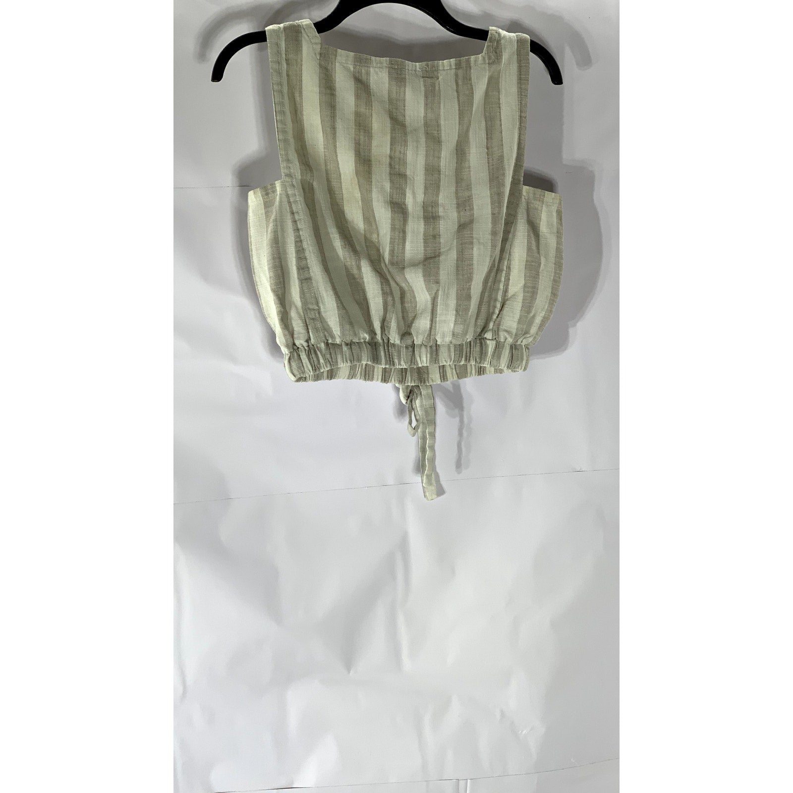 AZOE Women’s Cream-Beige Striped Square-Neck Tie-Hem Cropped Tank Top SZ S