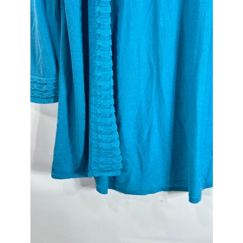 MAGASCHONI Women's Blue Ribbed Trim Silk-Cashmere Open-Front Cardigan SZ S