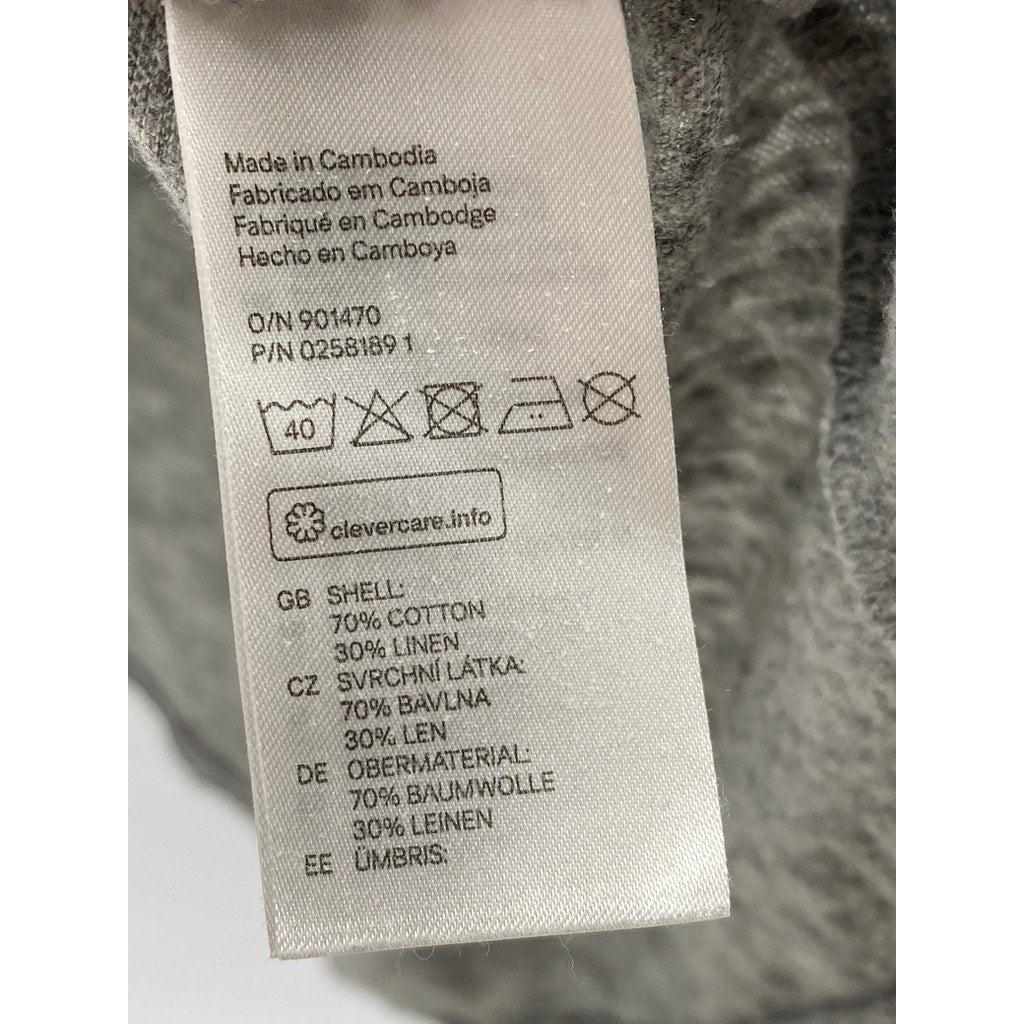 H&M Women's Gray Cotton-Linen Scoop-Neck Relaxed Fit Long Sleeve Casual Top SZXL