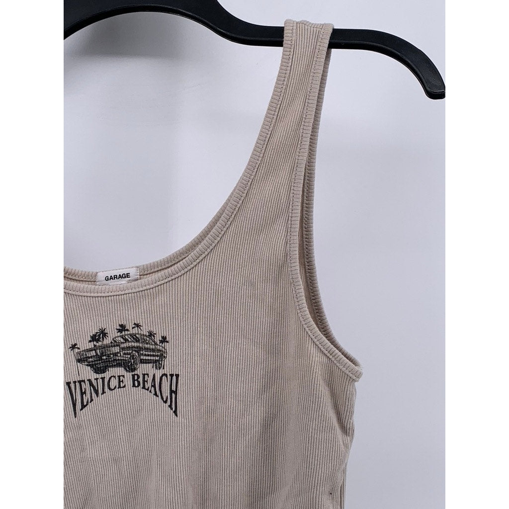 GARAGE Women's Cotton Light Brown Venice Beach Cropped Tank Top SZ L