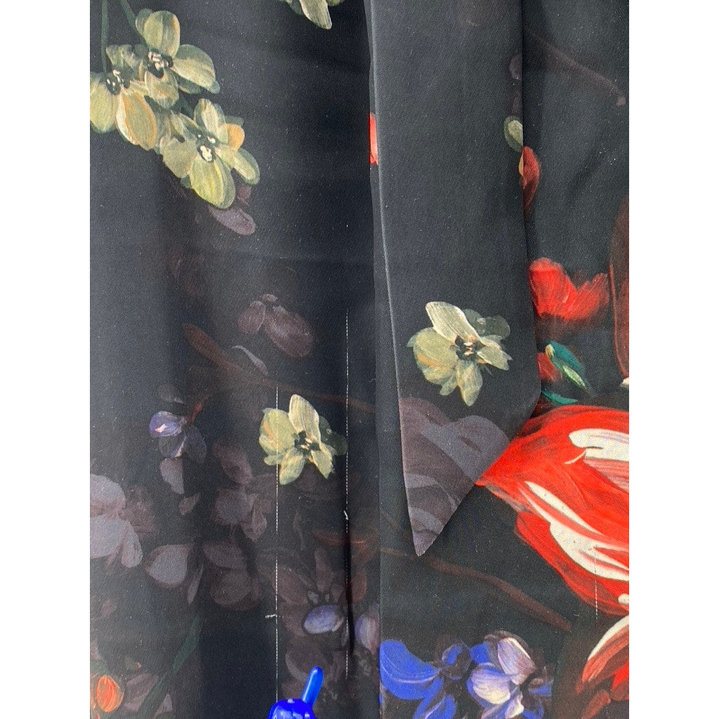 EXPRESS Women's Black Floral Print Belted Tapered Paperbag Pants SZ 4