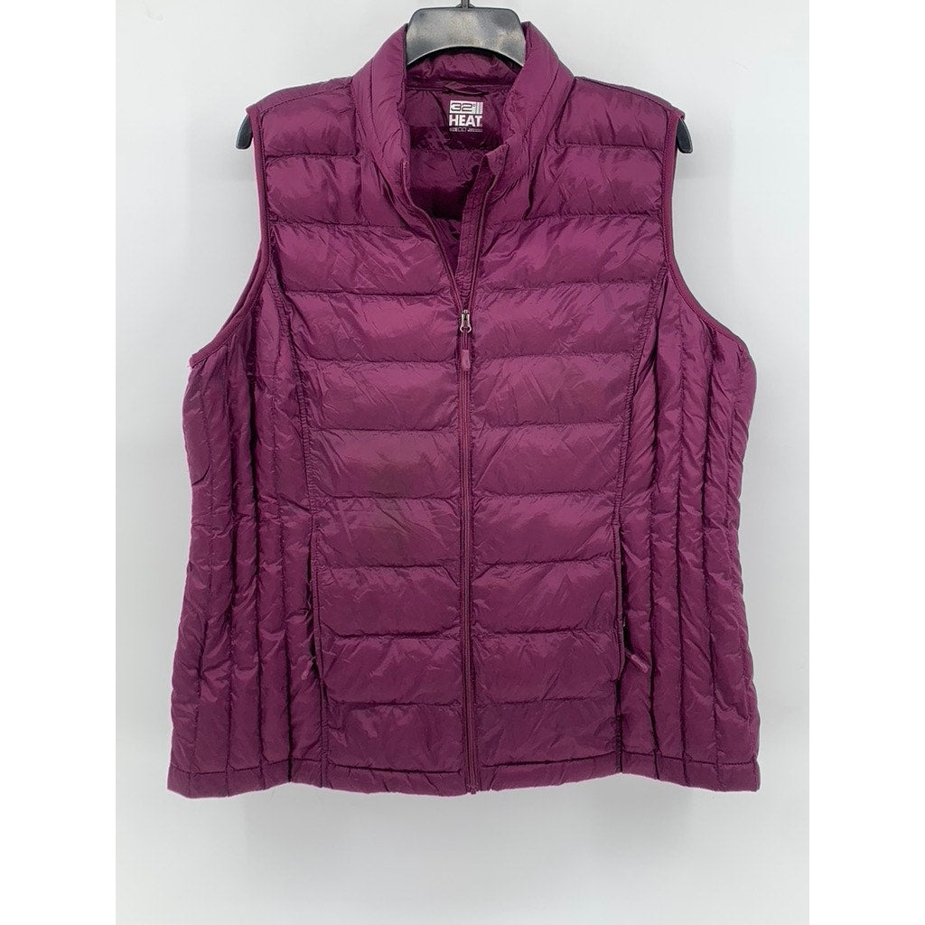 32 DEGREES HEAT Women's Maroon Puffer Zip-Up Vest SZ XL