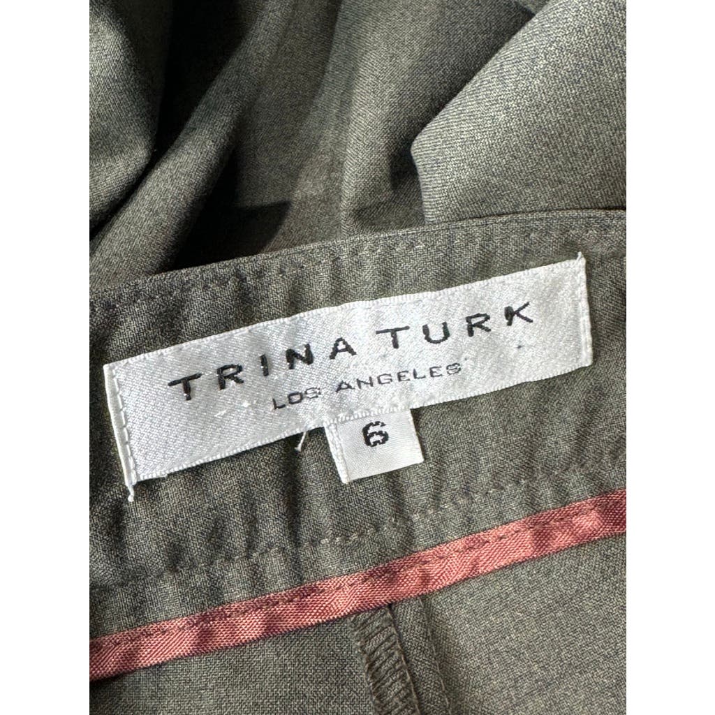 TRINA TURK Women's Gray Pleated Wide-Leg Dress Pants SZ 6