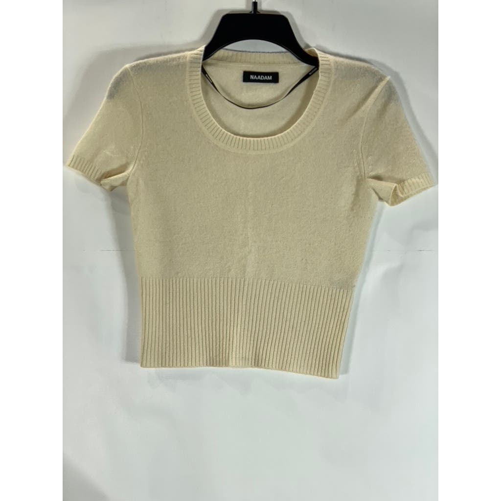 NAADAM Women's Beige Cashmere Crewneck Short Sleeve Pullover Crop Top SZ 2XS