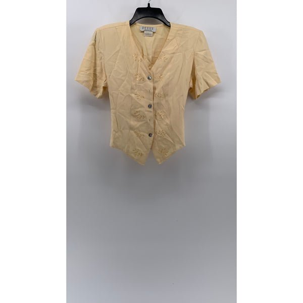 PETITE SOPHISTICATE Women's Yellow Vintage Button-Up Short Sleeve Top SZ 6P