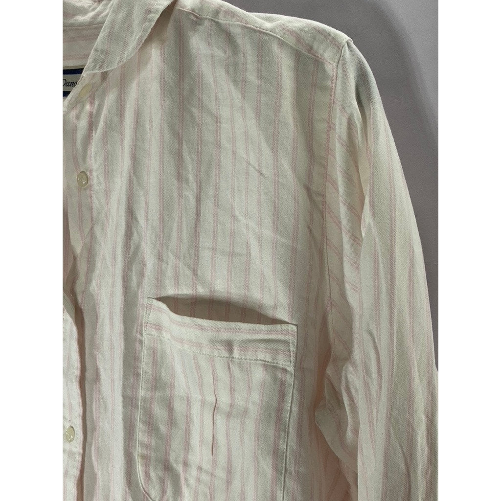 DANA ALEXANDER Women’s Vintage White-Pink Striped Button-Up Regular-Fit Top SZ 8
