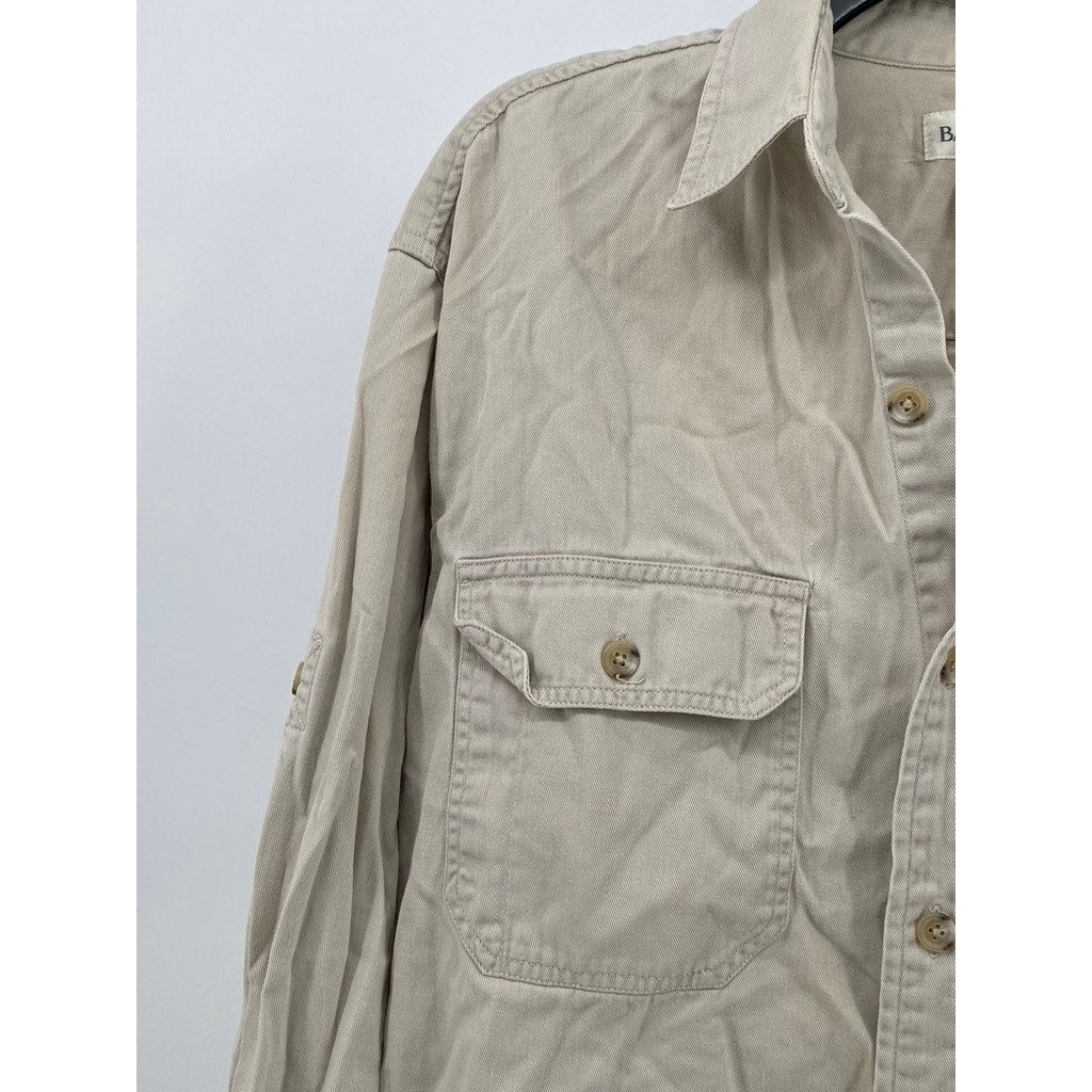 BANANA REPUBLIC Vintage Mens Long Sleeve Beige Button Up SZ (M)
