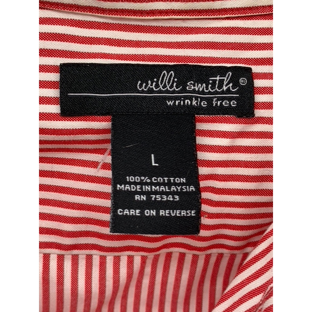 WILLI SMITH Women's Red-White Striped Button-up Regular-Fit Long Sleeve Top SZ L