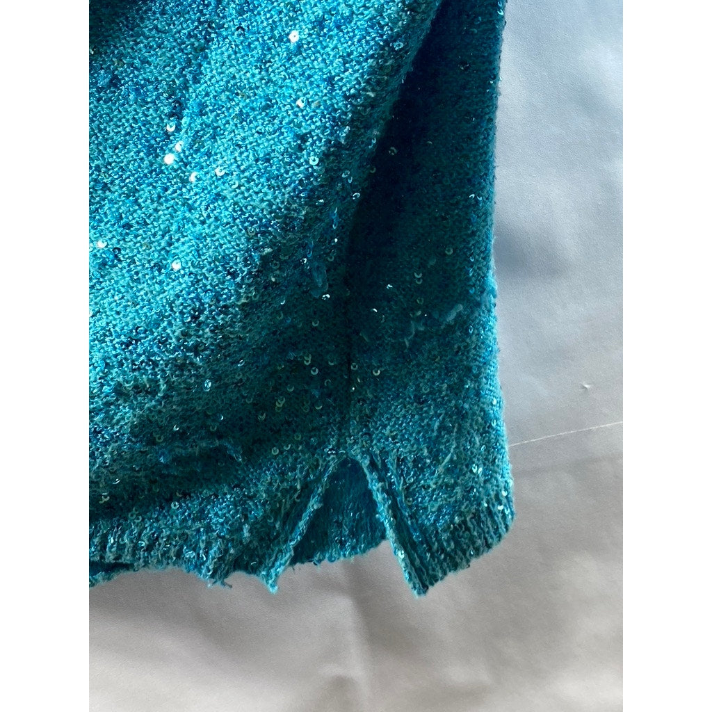 INC INTERNATIONAL CONCEPTS Women's Blue Knit Sequin Embellished Sweater SZ M