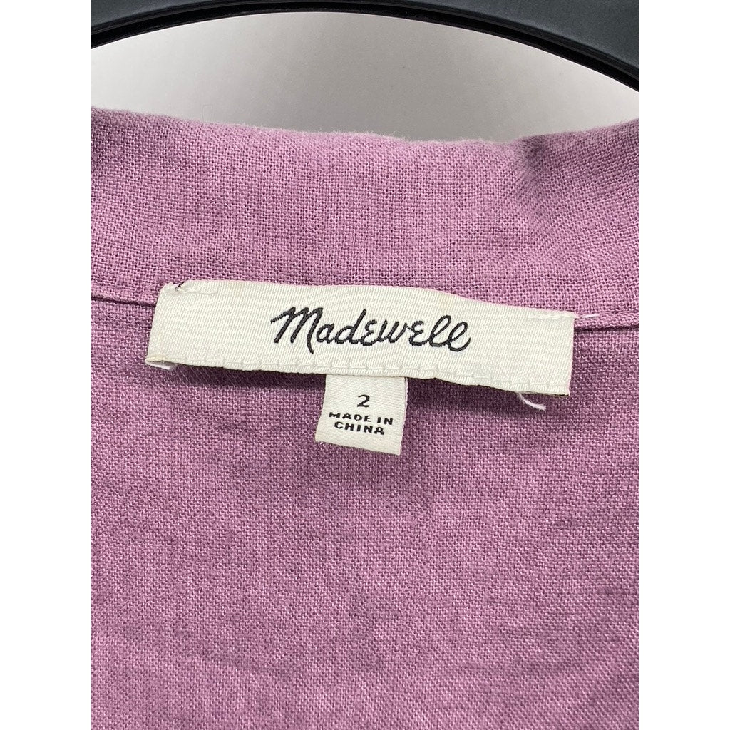 MADEWELL Women's Antique Purple Linen-Blend Kacie Button-Up Mini Dress SZ 2