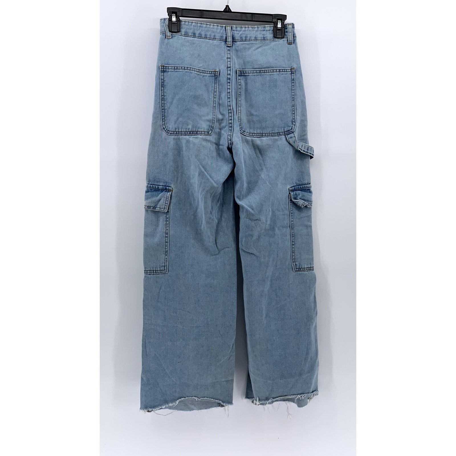 SHEIN Women's Light Blue Denim Baggy Fit High-Rise Cargo Carpenter Jeans SZ 2