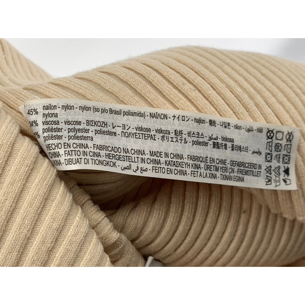 ZARA Women's Beige Rib Knit Off-The-Shoulder V-Neck Cropped Sweater Top SZ S