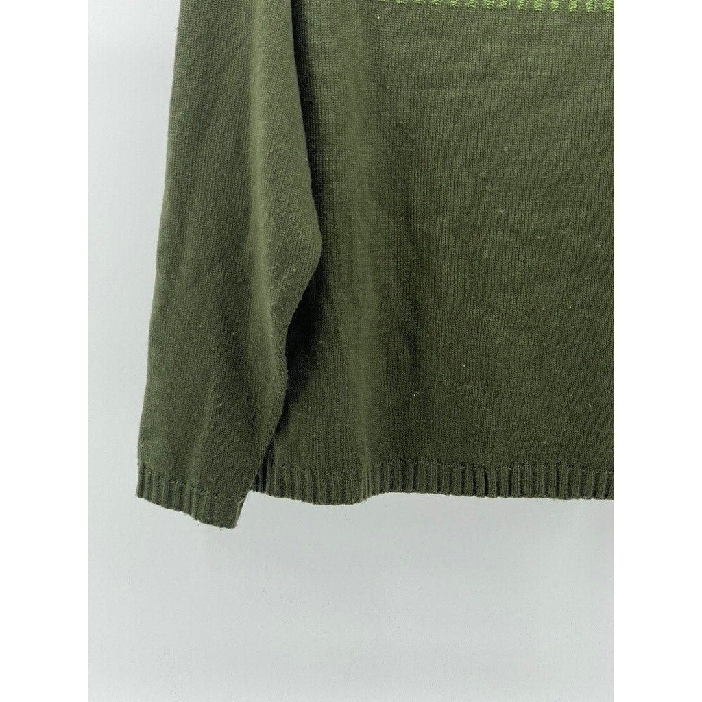 EXPRESS Men’s Dark Green V-Neck Knit Striped Long Sleeve Pullover Sweater SZ L