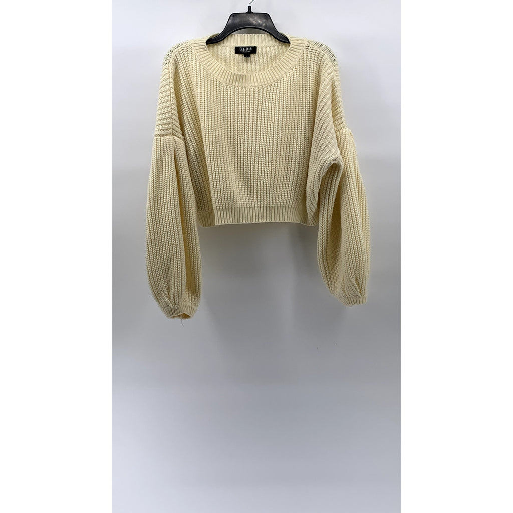 HERA COLLECTION Women's Cream Knit Crewneck Dropped Shoulder Cropped Sweater SZL