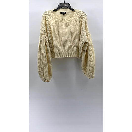 HERA COLLECTION Women's Cream Knit Crewneck Dropped Shoulder Cropped Sweater SZL