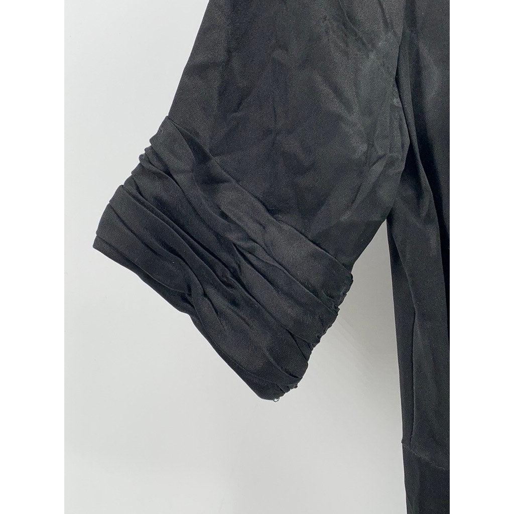 JODI ARNOLD Women's Black Silk Belted Elbow Sleeve Button-Up V-Neck Dress SZ 2