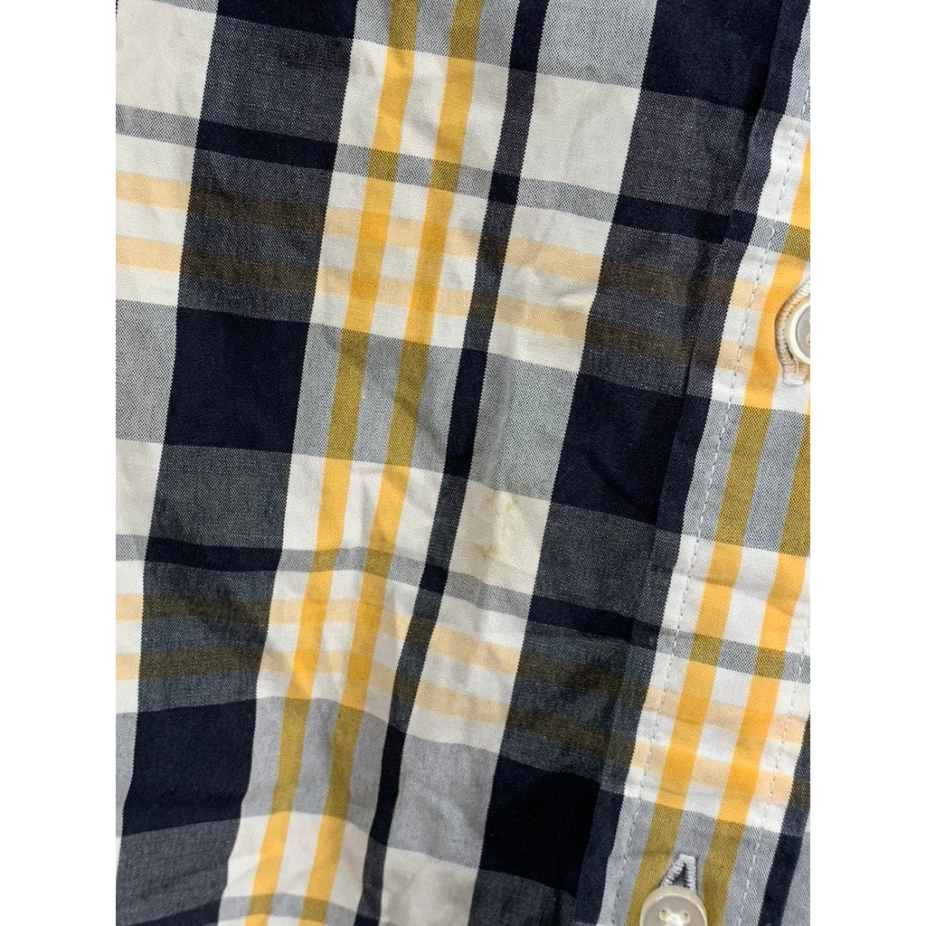 TOMMY HILFIGER Men's Blue-Yellow Plaid Custom Button-Up Long Sleeve Shirt SZ M