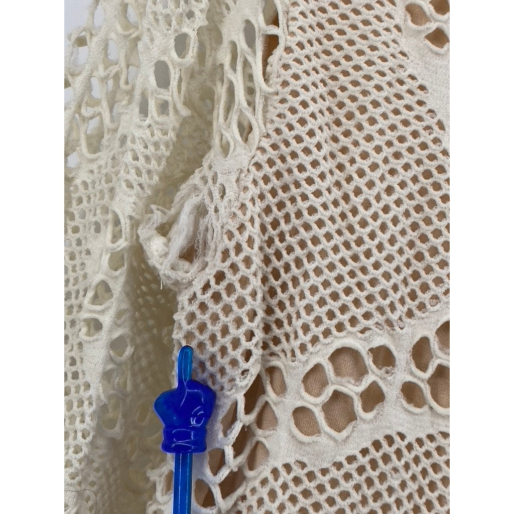 UNBRANDED Women's Cream Lace Long Sleeve Scoop-Neck Mini Dress SZ S