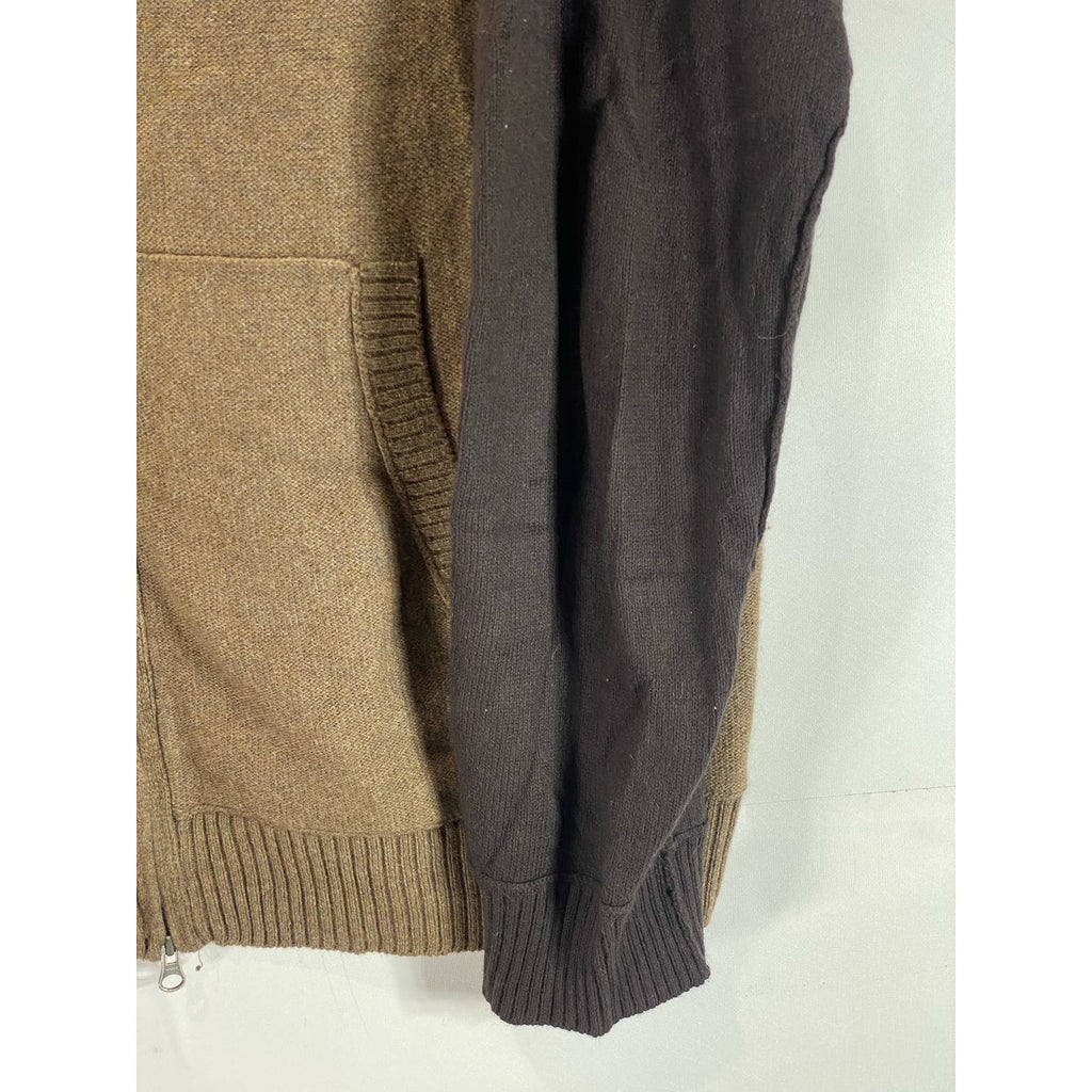 BANANA REPUBLIC Men's Brown Colorblock Luxury Blend Zip-Up Sweater SZ XL