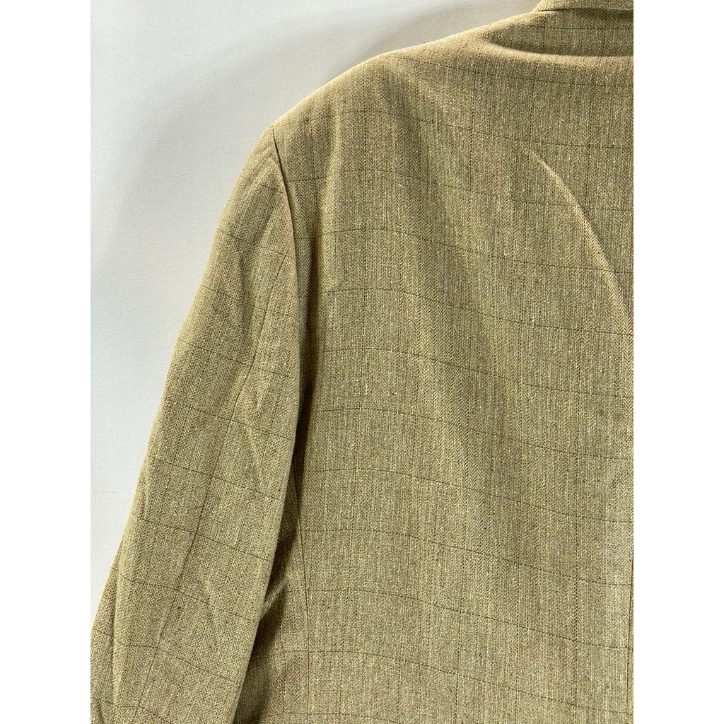 BROOKS BROTHERS Men's Tan Windowpane Silk Blend Two-Button Suit Jacket SZ 42R