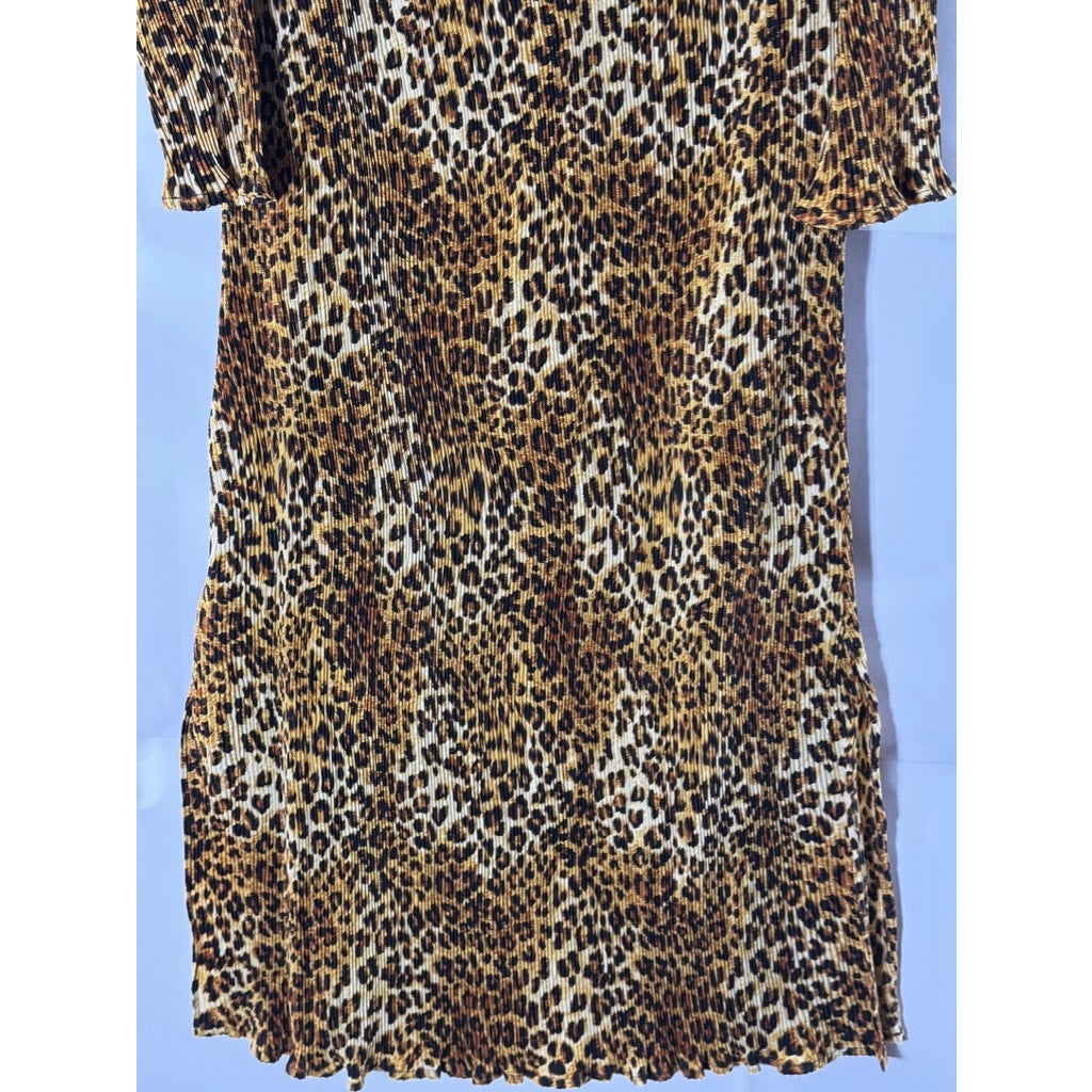 VIOLET ROMANCE Women's Brown Multi Leopard Print Plisse Midi Dress SZ 12