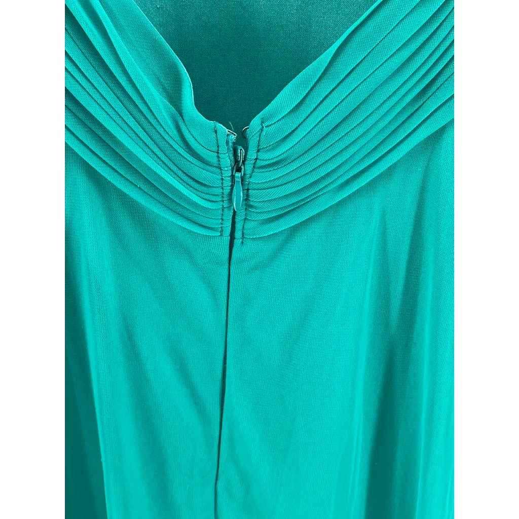 BETSY & ADAM Women's Blue Pleated Rhinestone Cutout Maxi Gown SZ 8