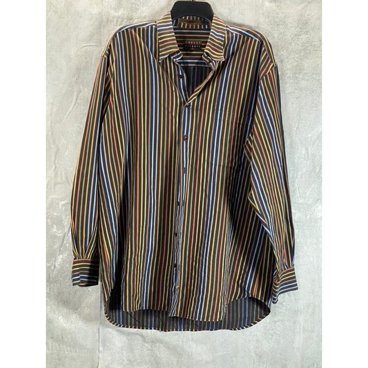 ROBERT TALBOTT CARAMEL Men's Brown Multi Stripe Button-Up Long Sleeve Shirt SZ L
