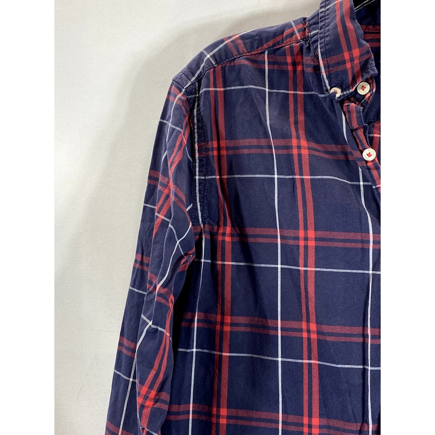 AMERICAN EAGLE OUTFITTERS Men's Navy/Red Plaid Prep-Fit Button-Up Shirt SZ S